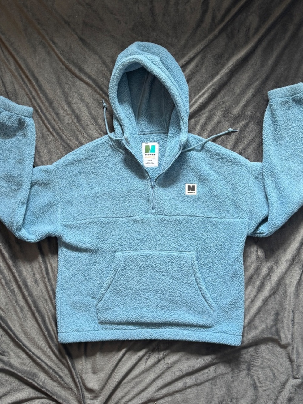 Monet Blue Sherpa Fleece 1/4 Zip Hooded Pullover – Small